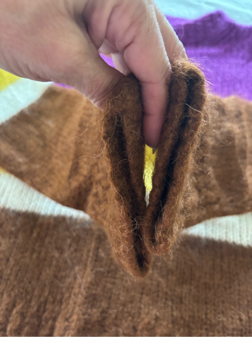 Sezane Purple Brown Yellow Mohair Alpaca Chuck Jumper Sweater SZ S Worn 1X - Picture 4 of 9